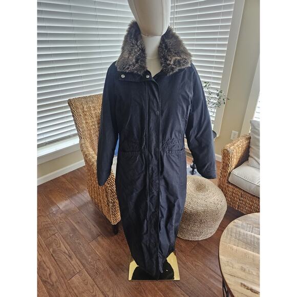Woolrich Duck Down Quilted Puffer Parka Coat Women's Size M Coyote Fur Trim Long - Picture 1 of 16